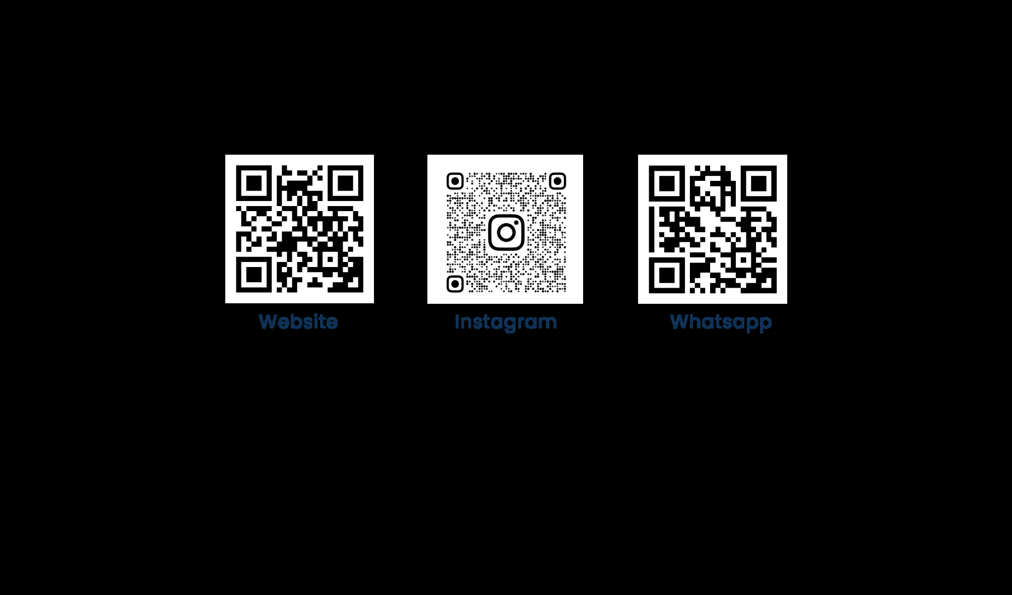 QR codes for Website, Instagram, and WhatsApp