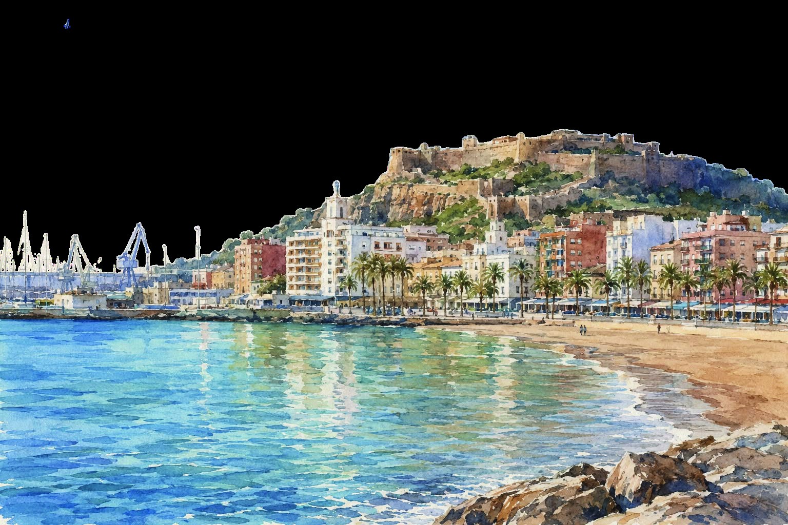 Watercolor of Puerto de Sagunto coastal town
